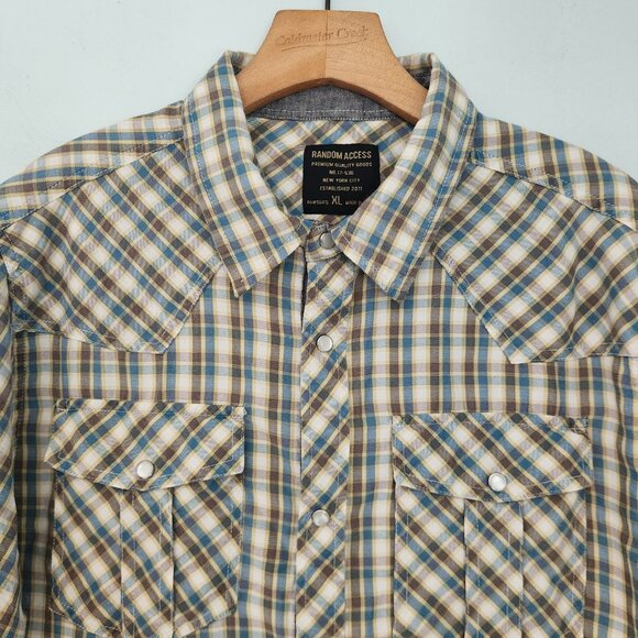Random Access Pearl Snap Shirt Plaid Flap Pockets Cowboy Western Mens XL - Picture 3 of 14